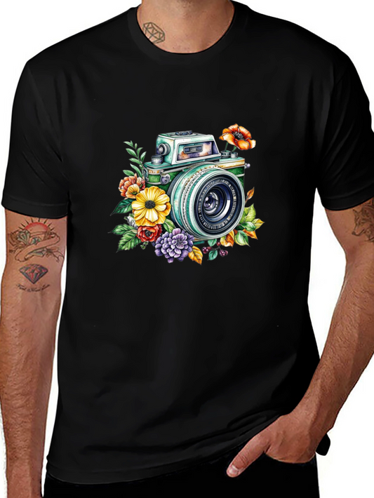 Floral Camera Graphic Tee - Vintage Style