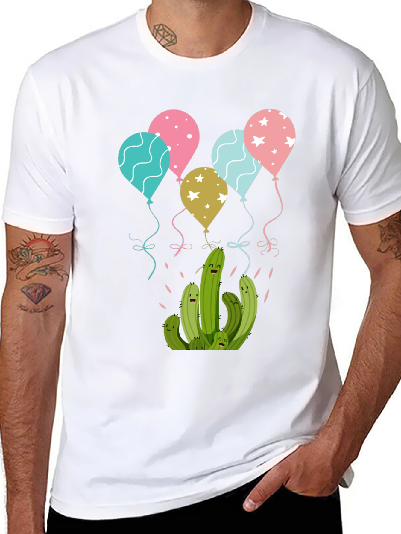 Cactus Balloons Graphic Tee - Black