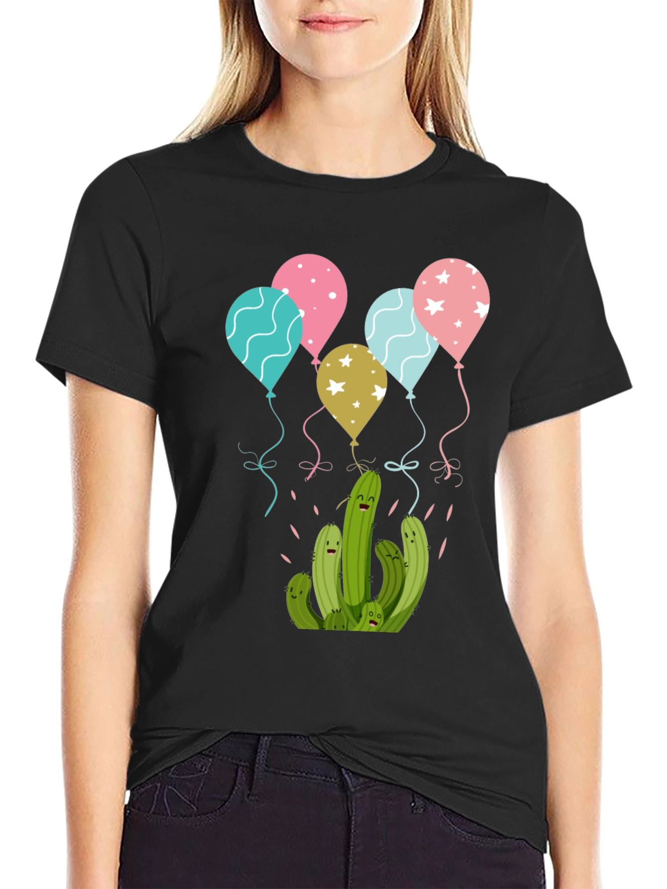 Cactus Balloons Graphic Tee - Black