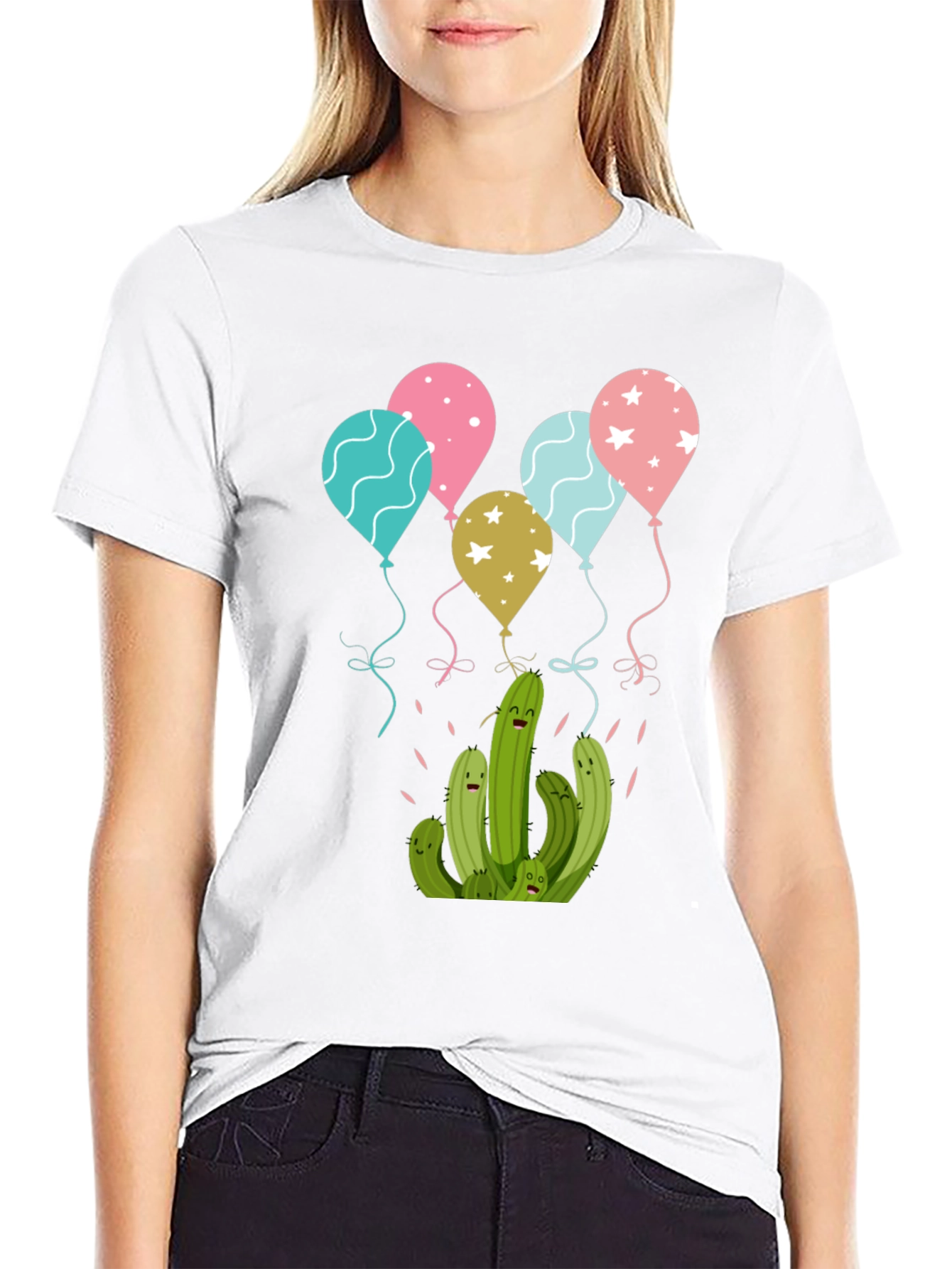 Cactus Balloons Graphic Tee - Black