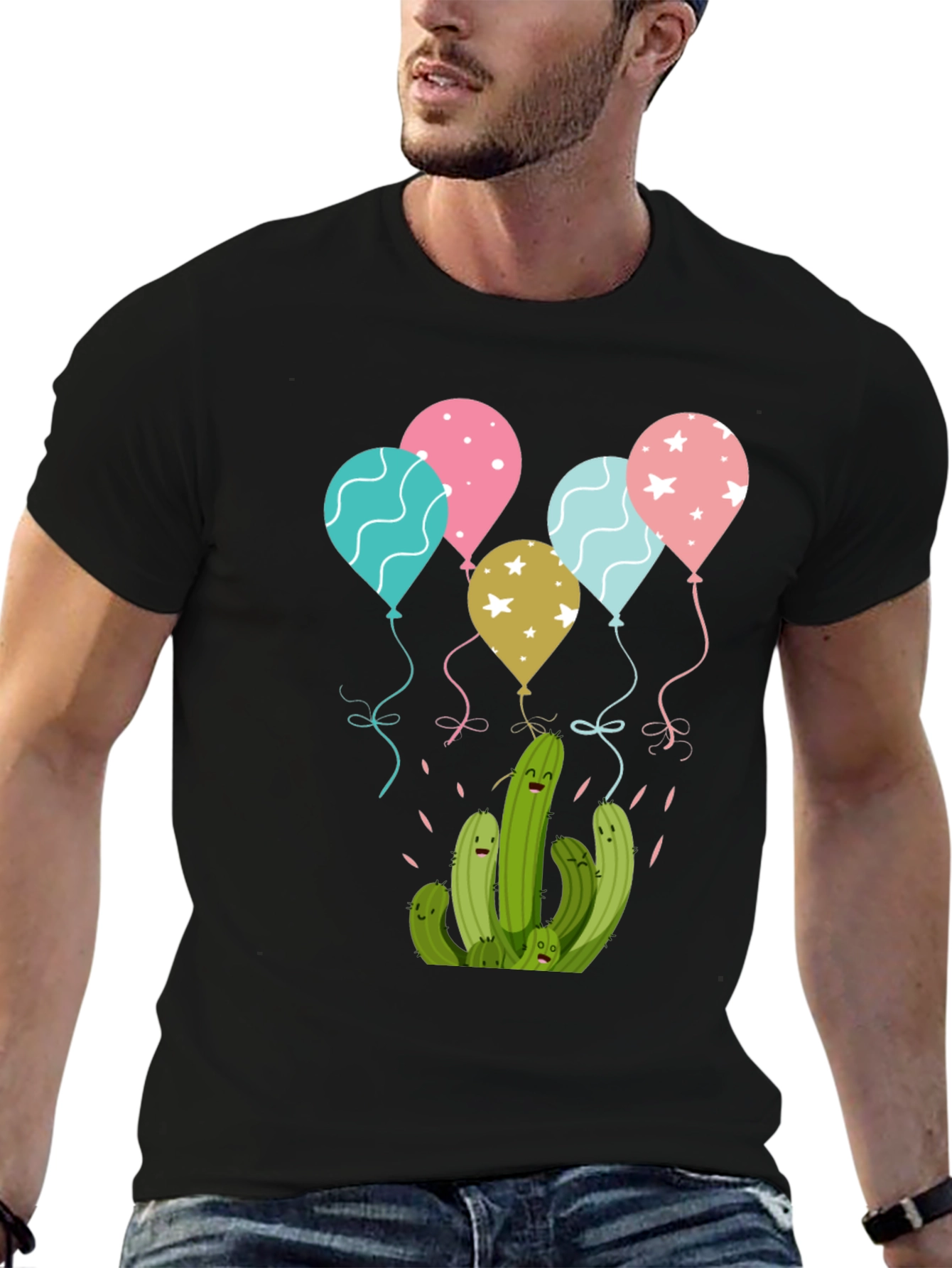 Cactus Balloons Graphic Tee - Black
