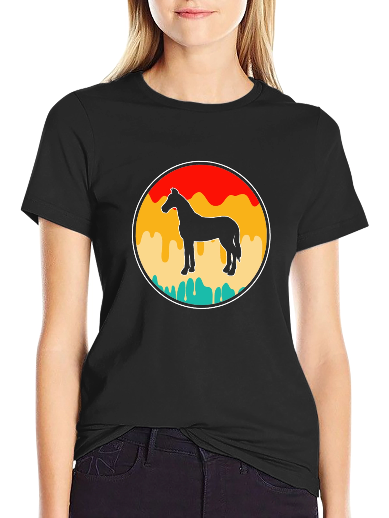 Retro Horse Graphic Tee - Black