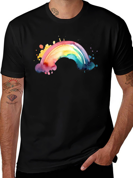 Rainbow Watercolor Graphic Black T-Shirt