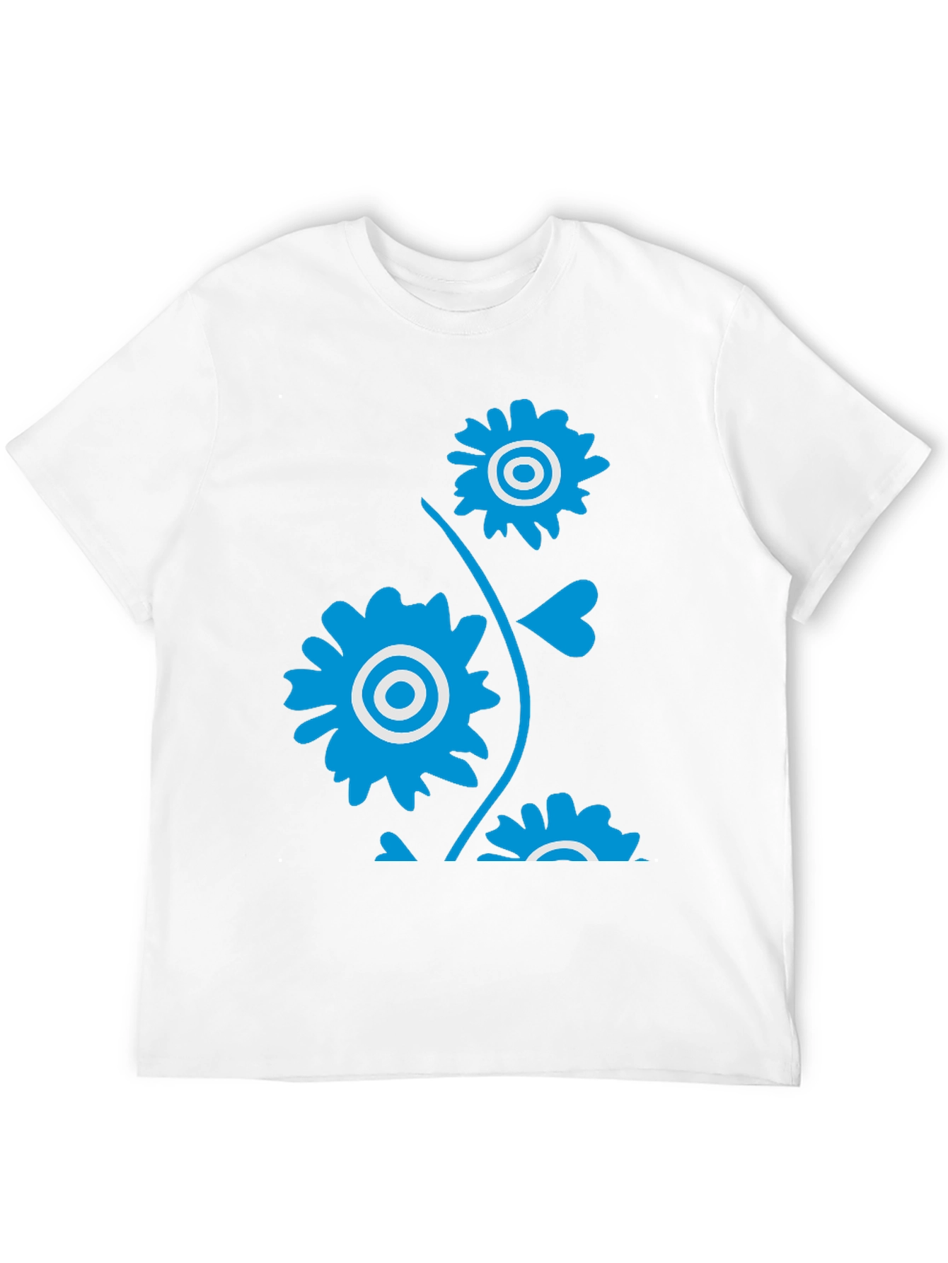Mens Black T-Shirt with Blue Floral Design