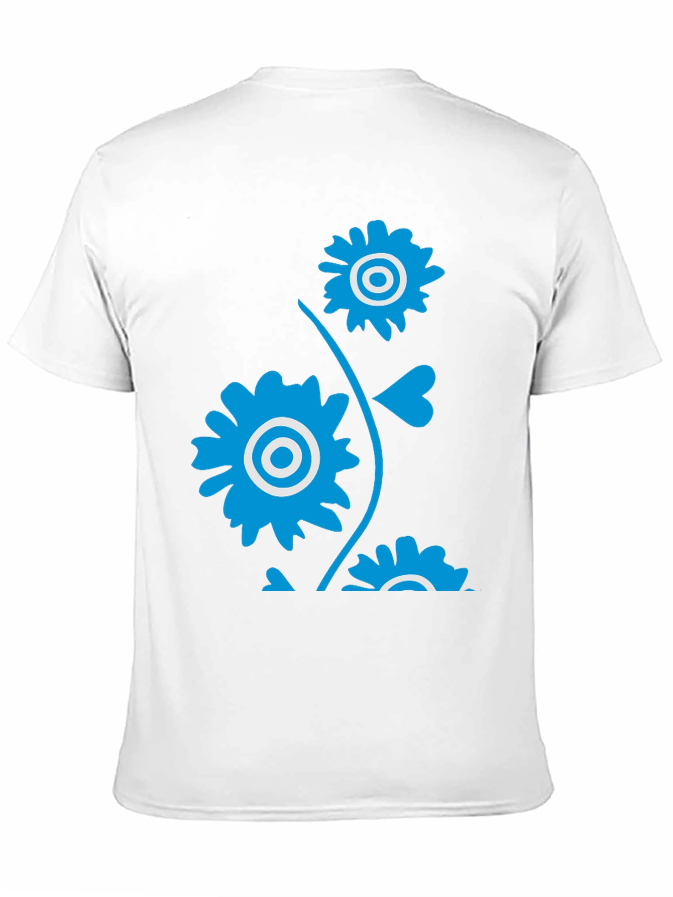 Mens Black T-Shirt with Blue Floral Design