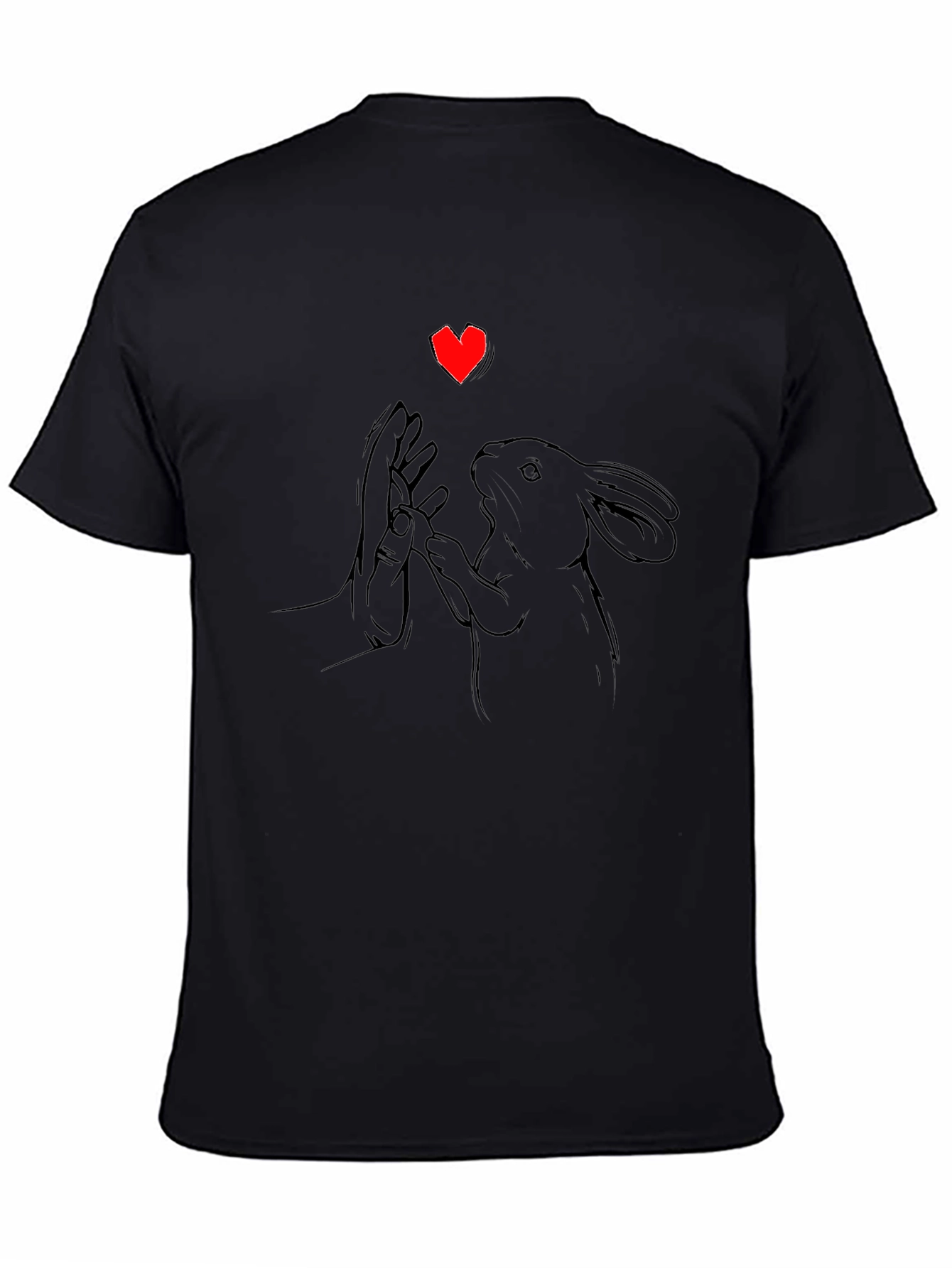 Heart Rabbit Graphic Tee - Black Cotton T-Shirt