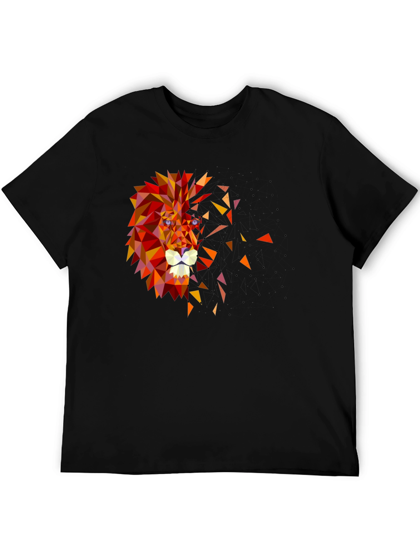 Geometric Lion Head Graphic Black Tee