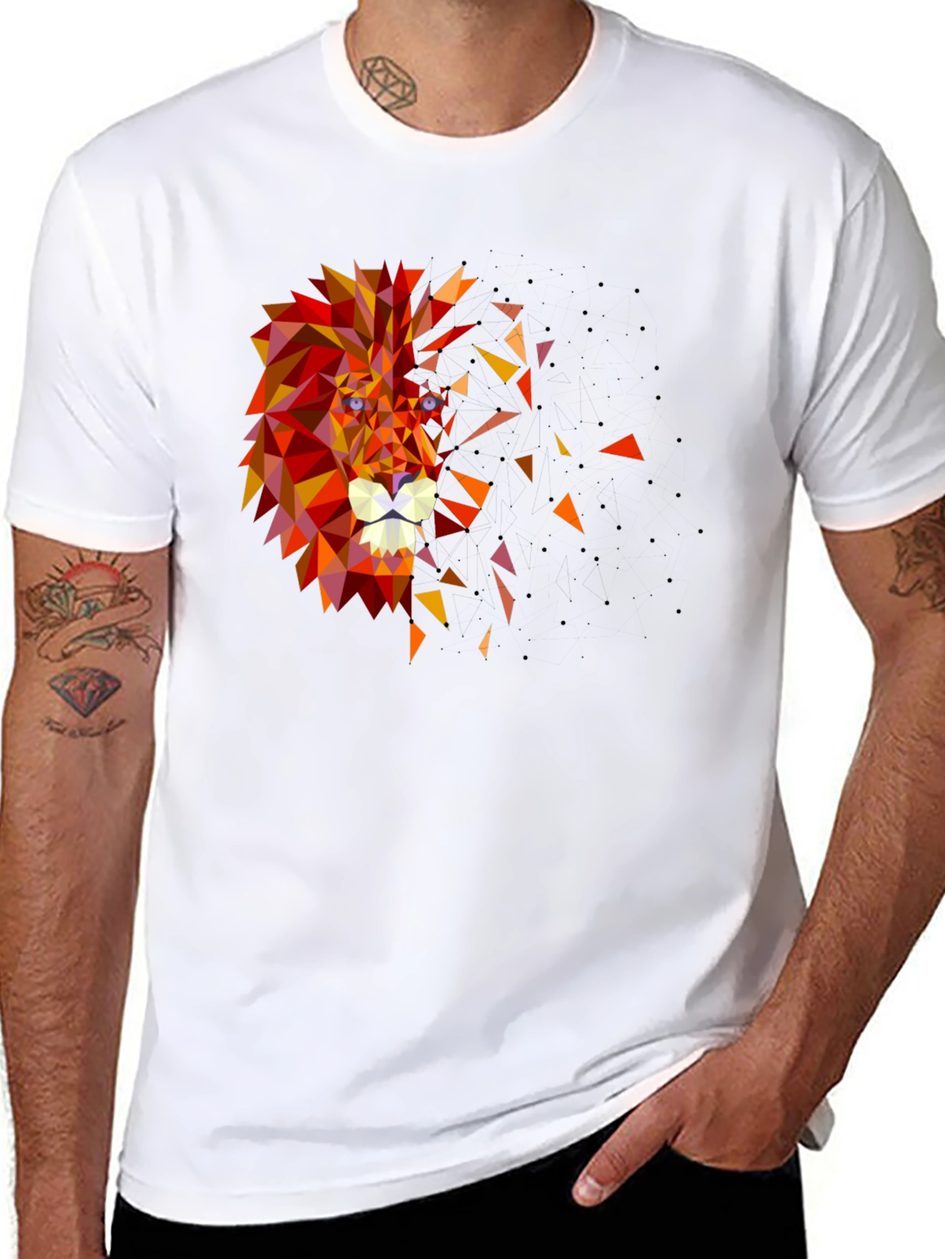 Geometric Lion Head Graphic Black Tee