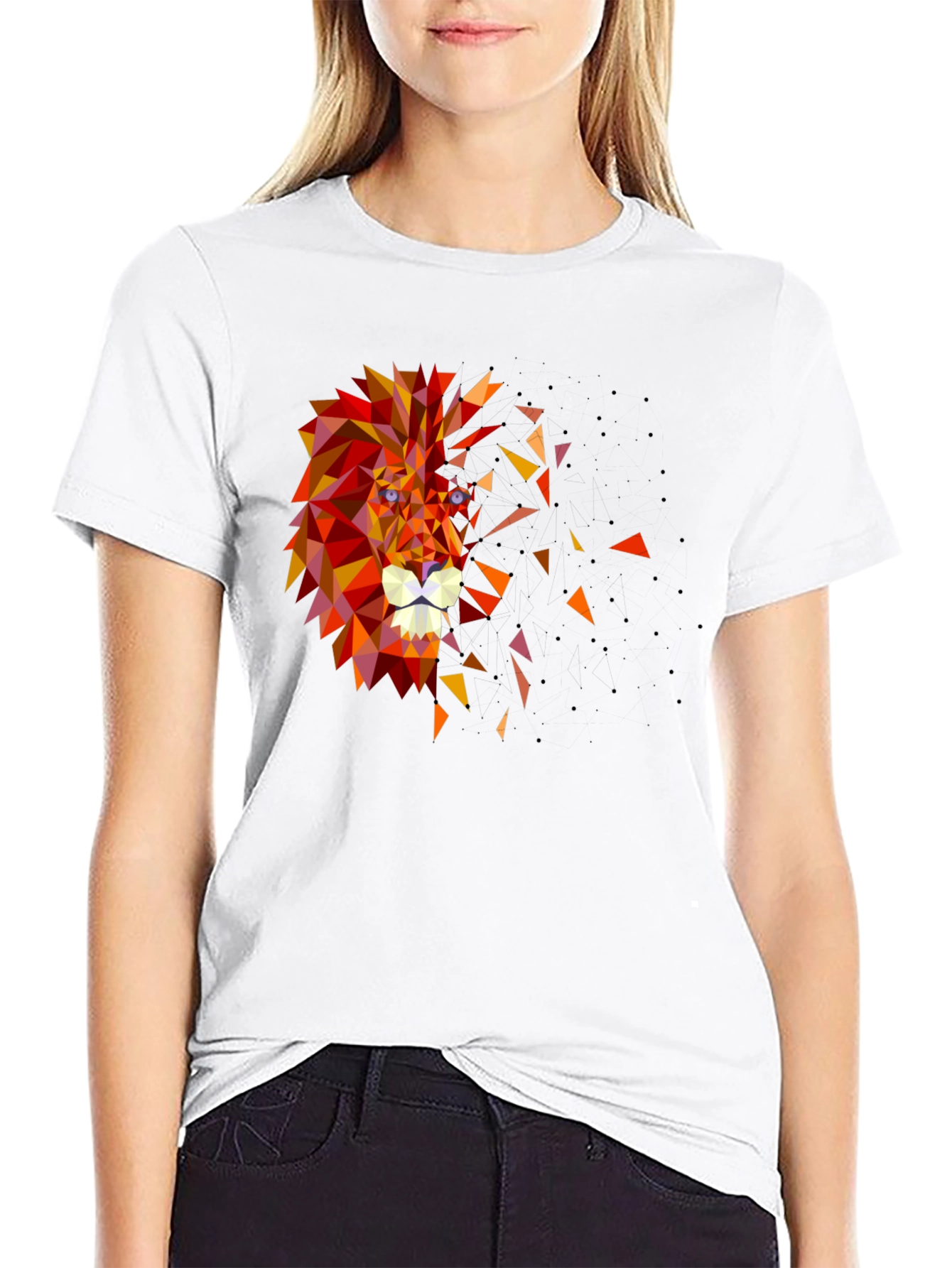 Geometric Lion Head Graphic Black Tee