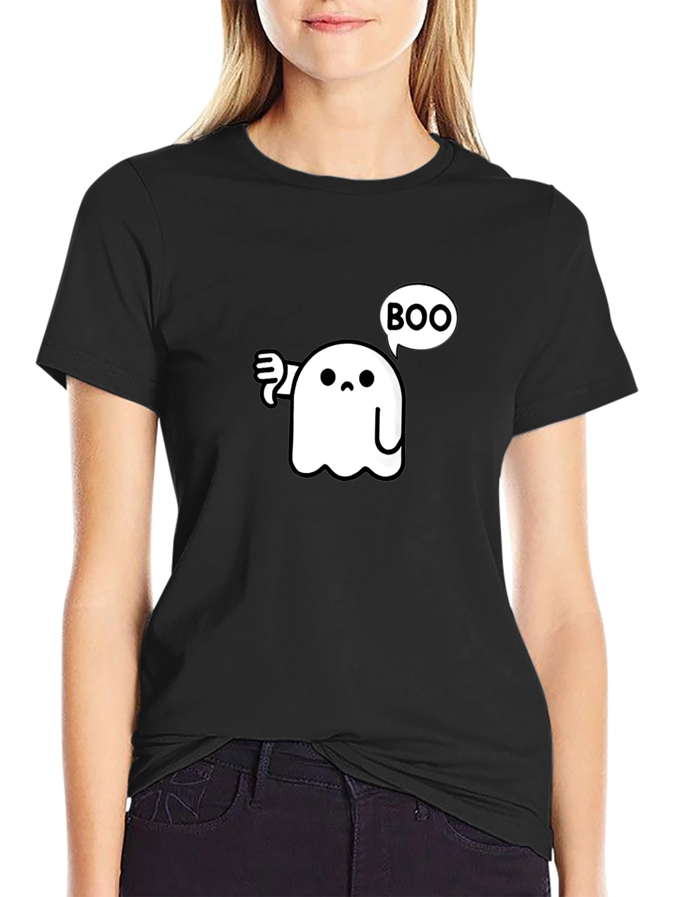 Boo Ghost Graphic T-Shirt - Black Cotton Tee