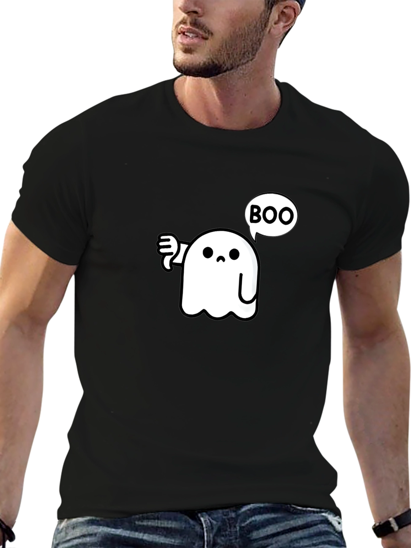 Boo Ghost Graphic T-Shirt - Black Cotton Tee