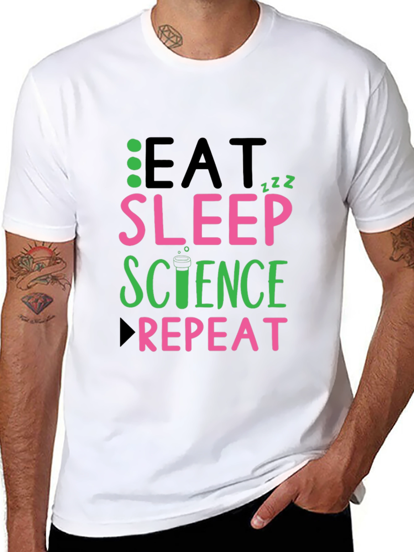 Eat Sleep Science Repeat Black T-Shirt
