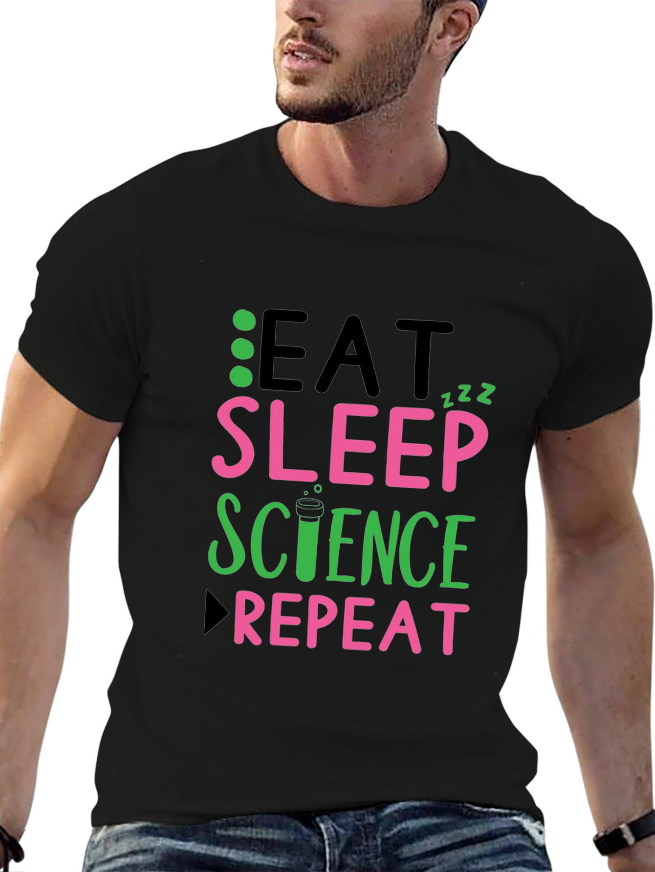 Eat Sleep Science Repeat Black T-Shirt