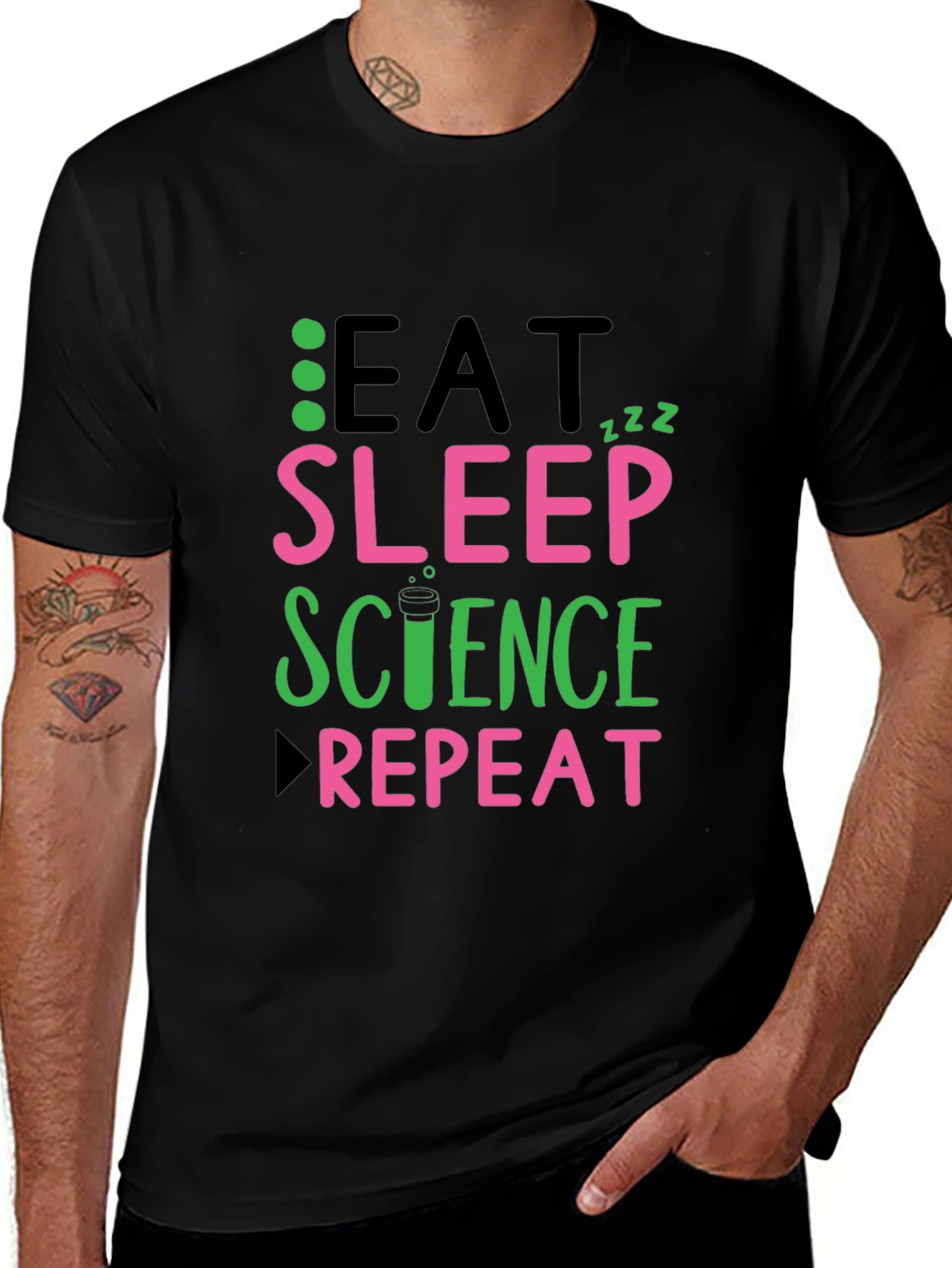 Eat Sleep Science Repeat Black T-Shirt