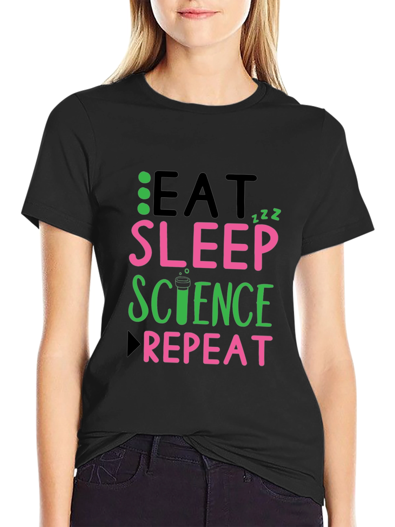 Eat Sleep Science Repeat Black T-Shirt