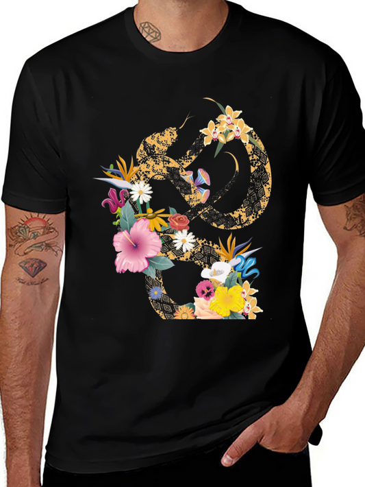 Floral Snake Graphic T-Shirt - Stylish Mens Tee