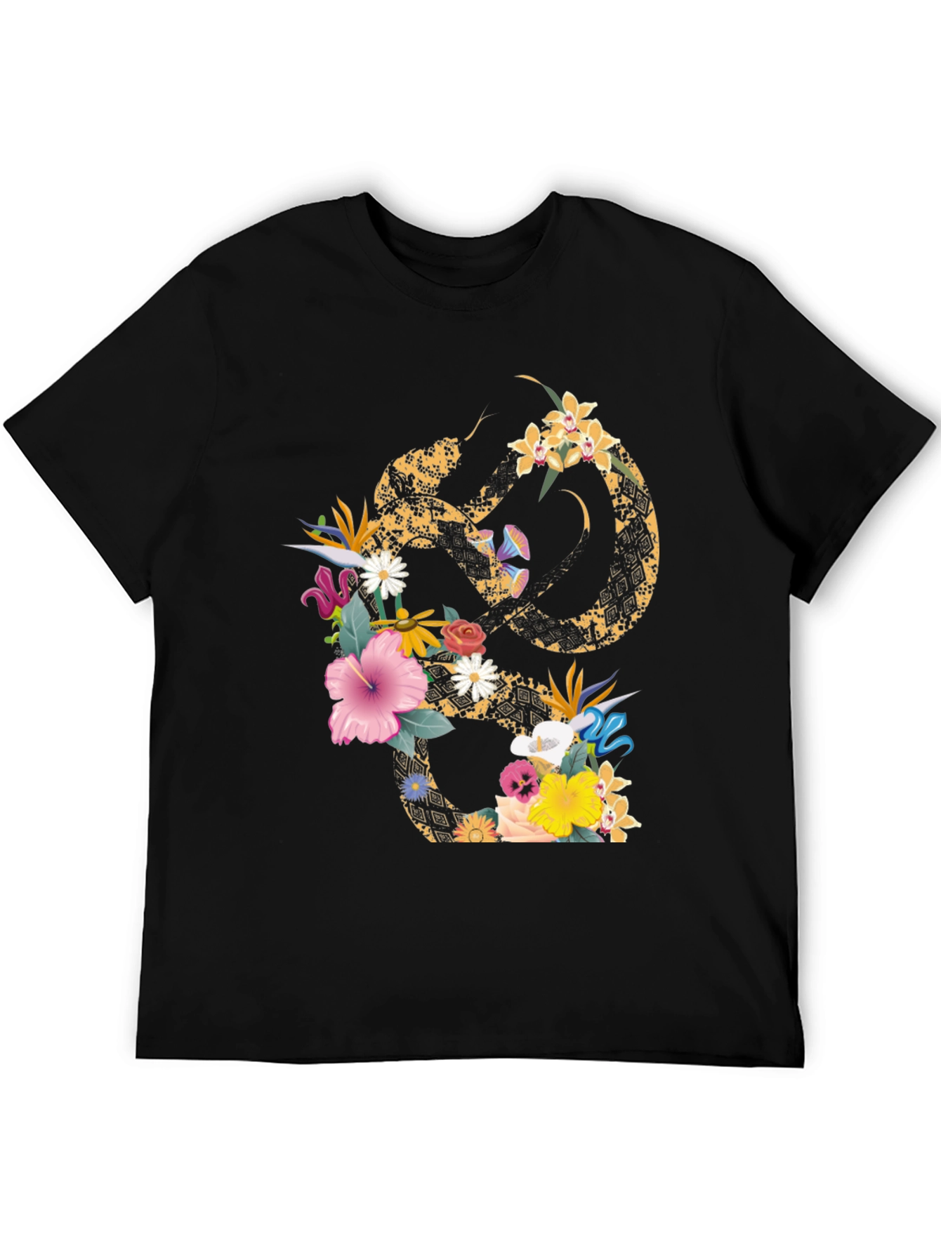 Floral Snake Graphic T-Shirt - Stylish Mens Tee