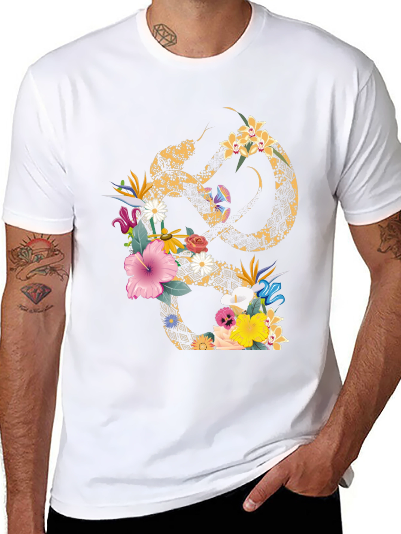 Floral Snake Graphic T-Shirt - Stylish Mens Tee