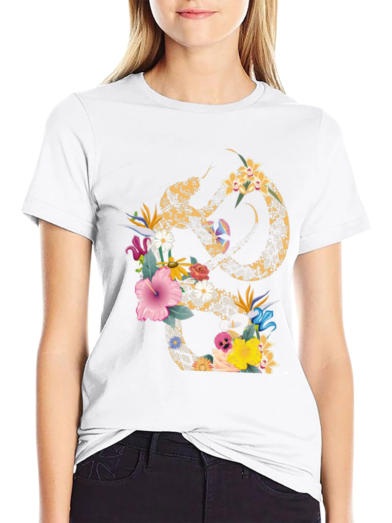 Floral Snake Graphic T-Shirt - Stylish Mens Tee