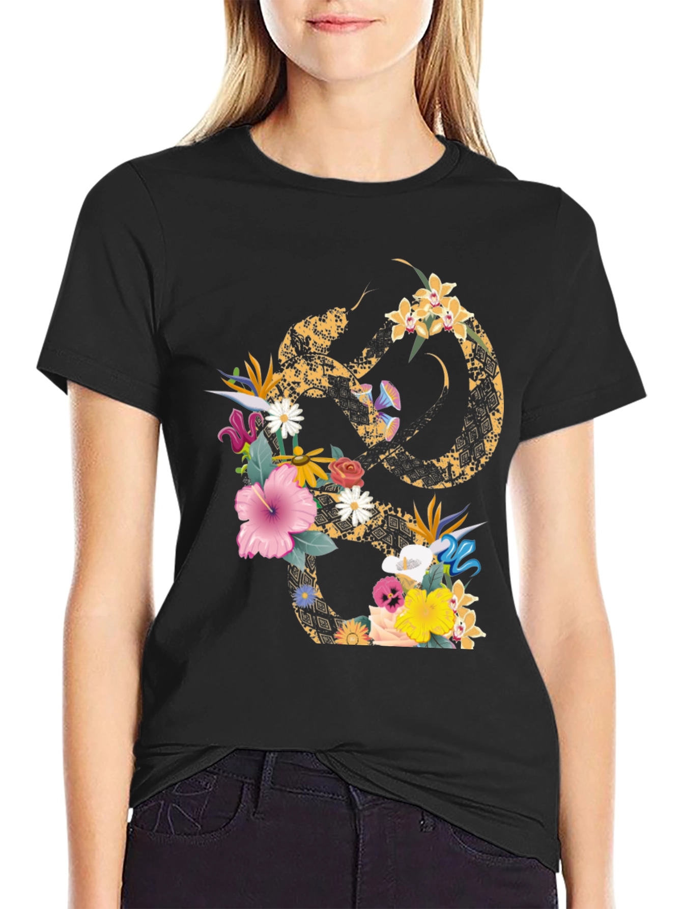 Floral Snake Graphic T-Shirt - Stylish Mens Tee
