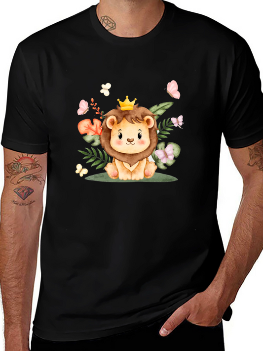 Cute Lion King Graphic Tee - Black Cotton Blend