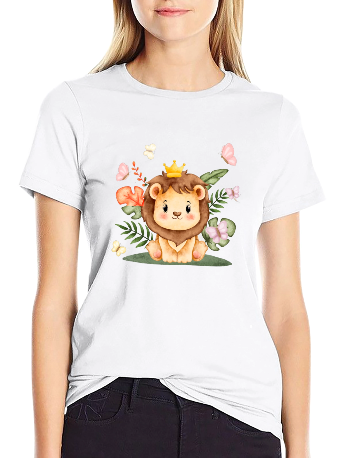 Cute Lion King Graphic Tee - Black Cotton Blend