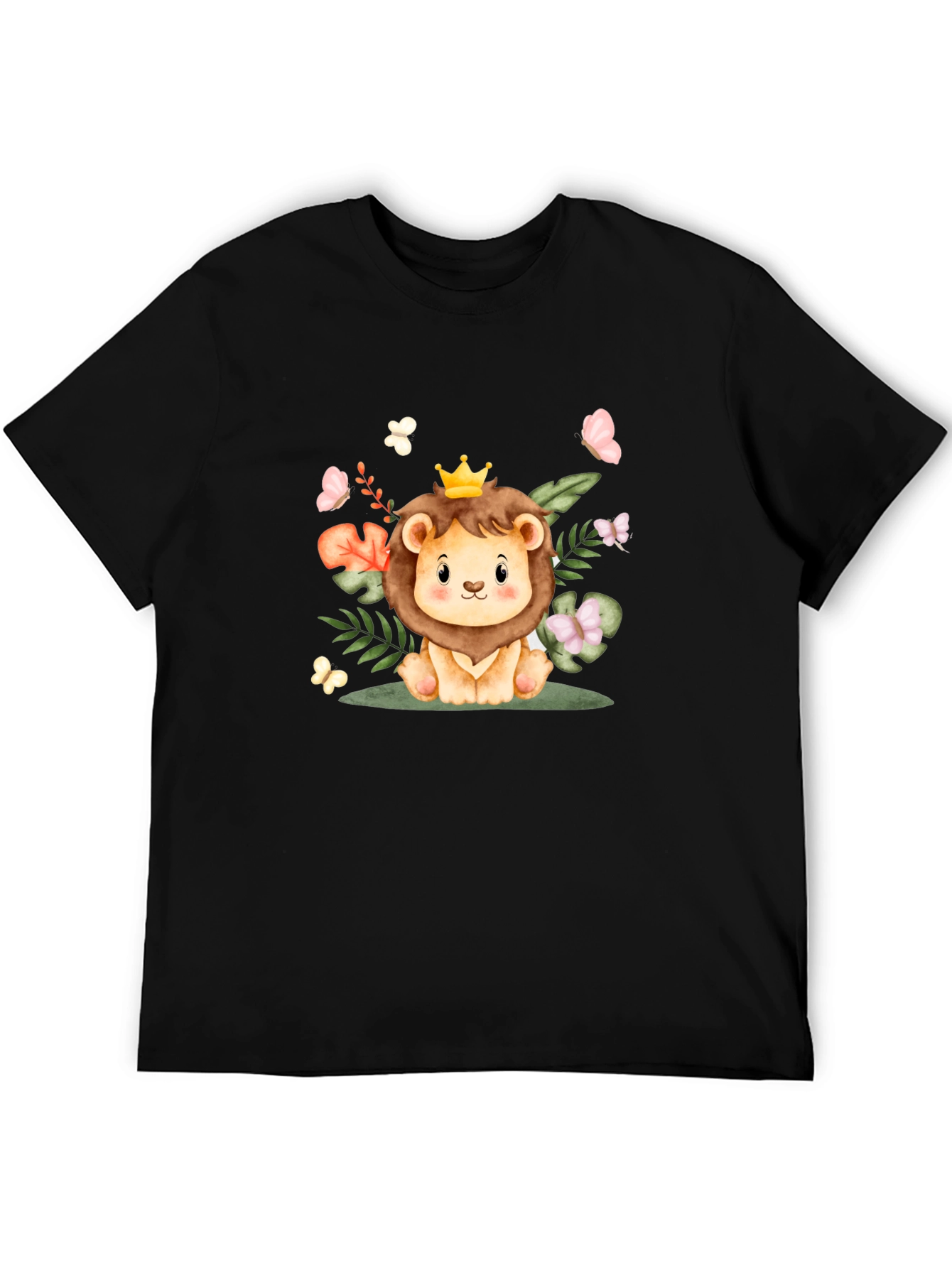 Cute Lion King Graphic Tee - Black Cotton Blend