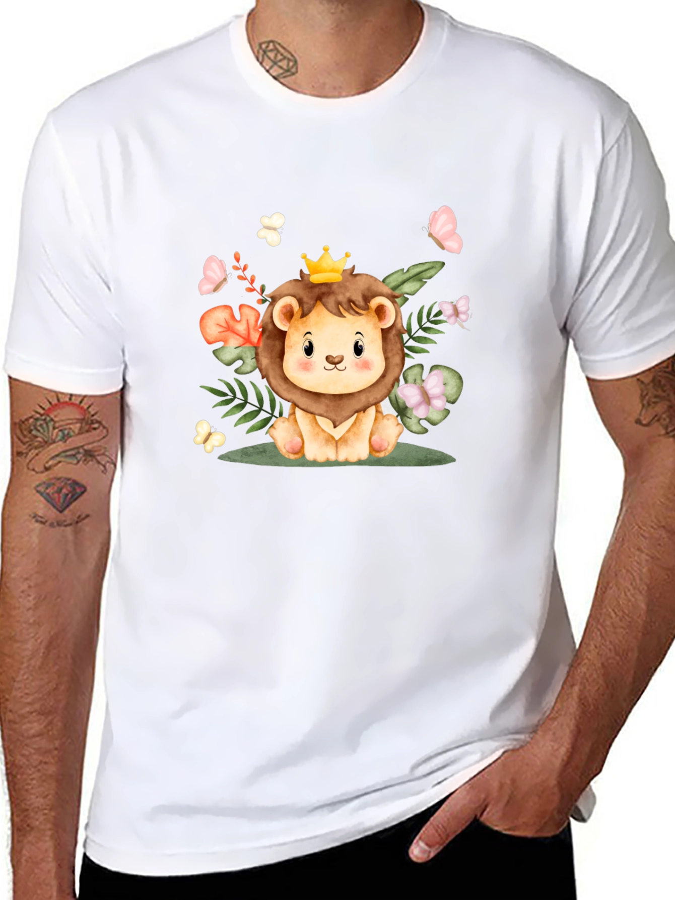 Cute Lion King Graphic Tee - Black Cotton Blend