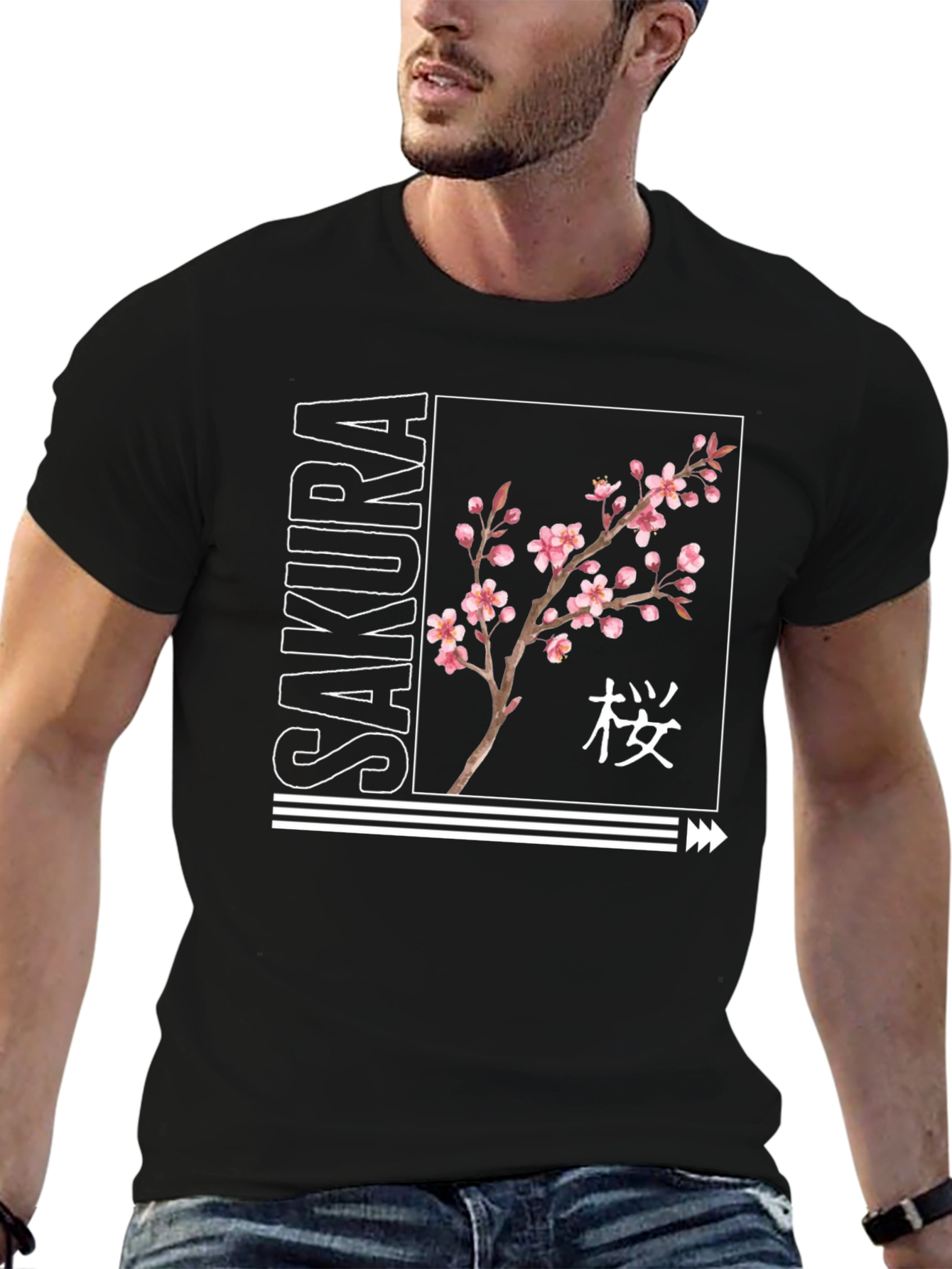 Sakura Blossom Black Graphic T-Shirt