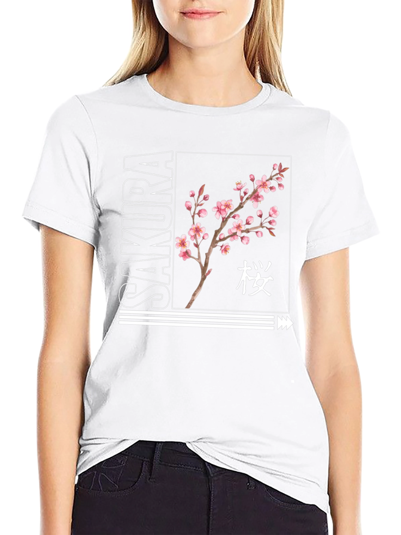 Sakura Blossom Black Graphic T-Shirt