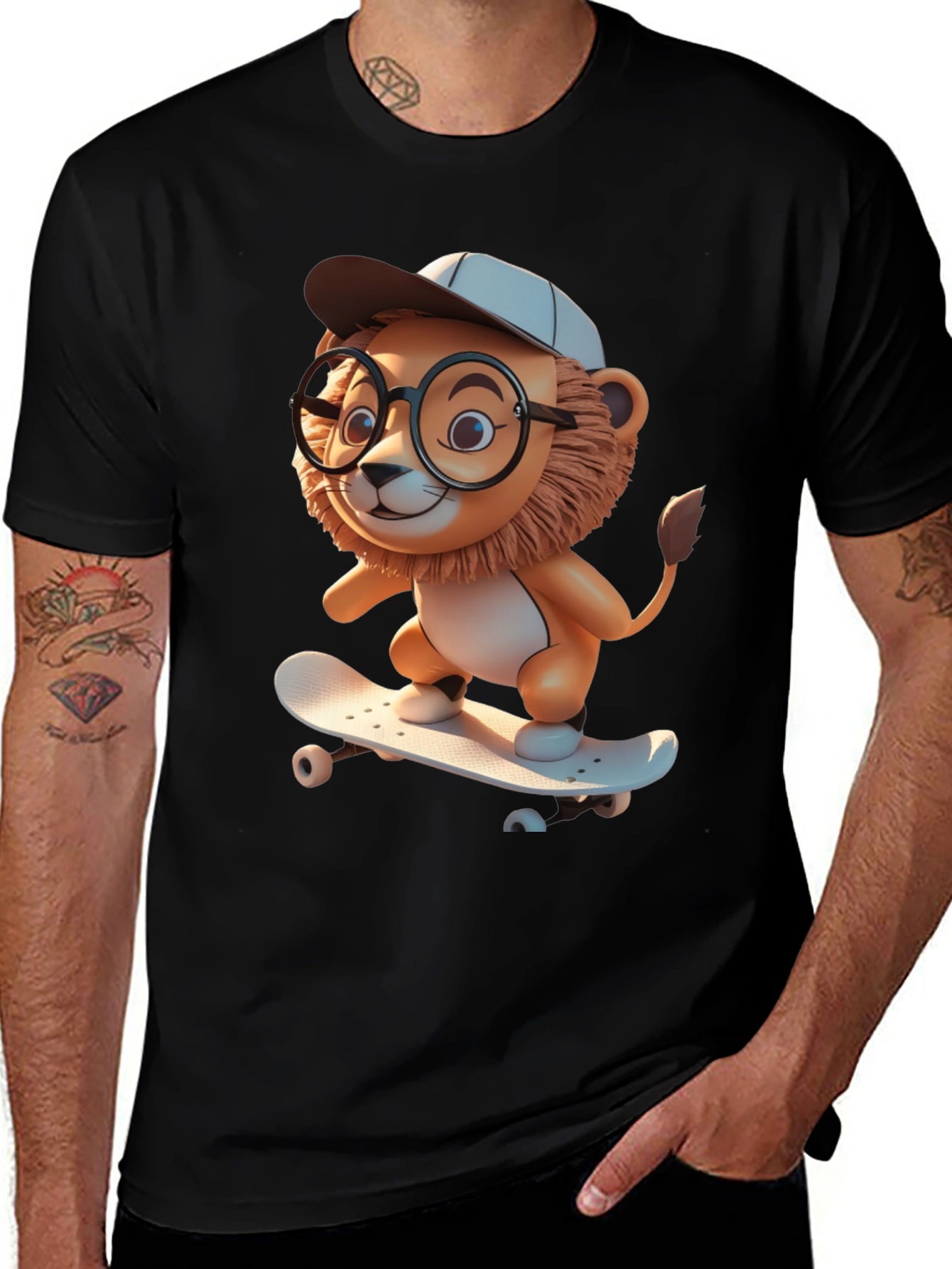 Lion Skateboard Graphic Tee - Cool Cartoon Style