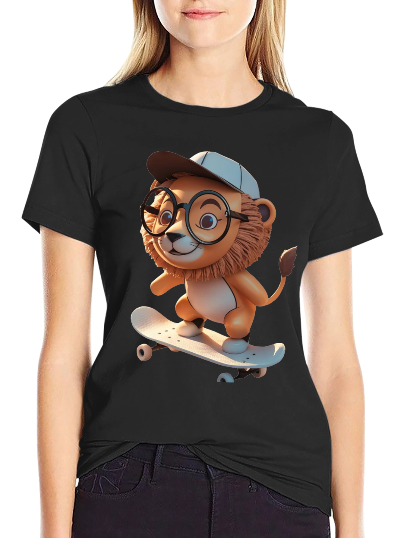 Lion Skateboard Graphic Tee - Cool Cartoon Style