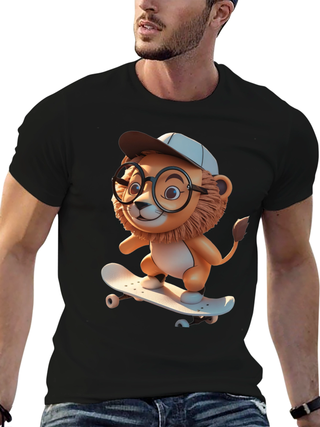 Lion Skateboard Graphic Tee - Cool Cartoon Style