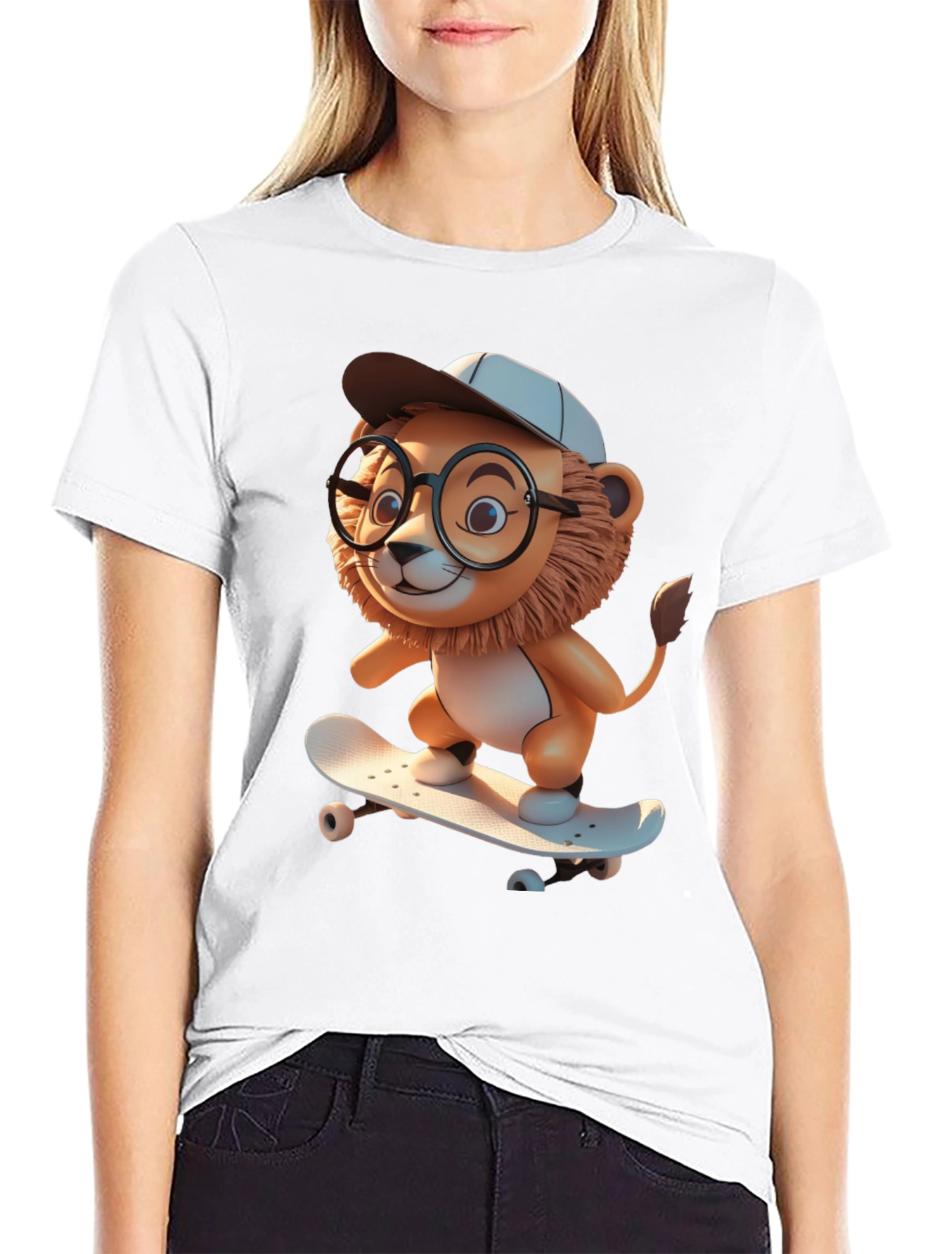 Lion Skateboard Graphic Tee - Cool Cartoon Style