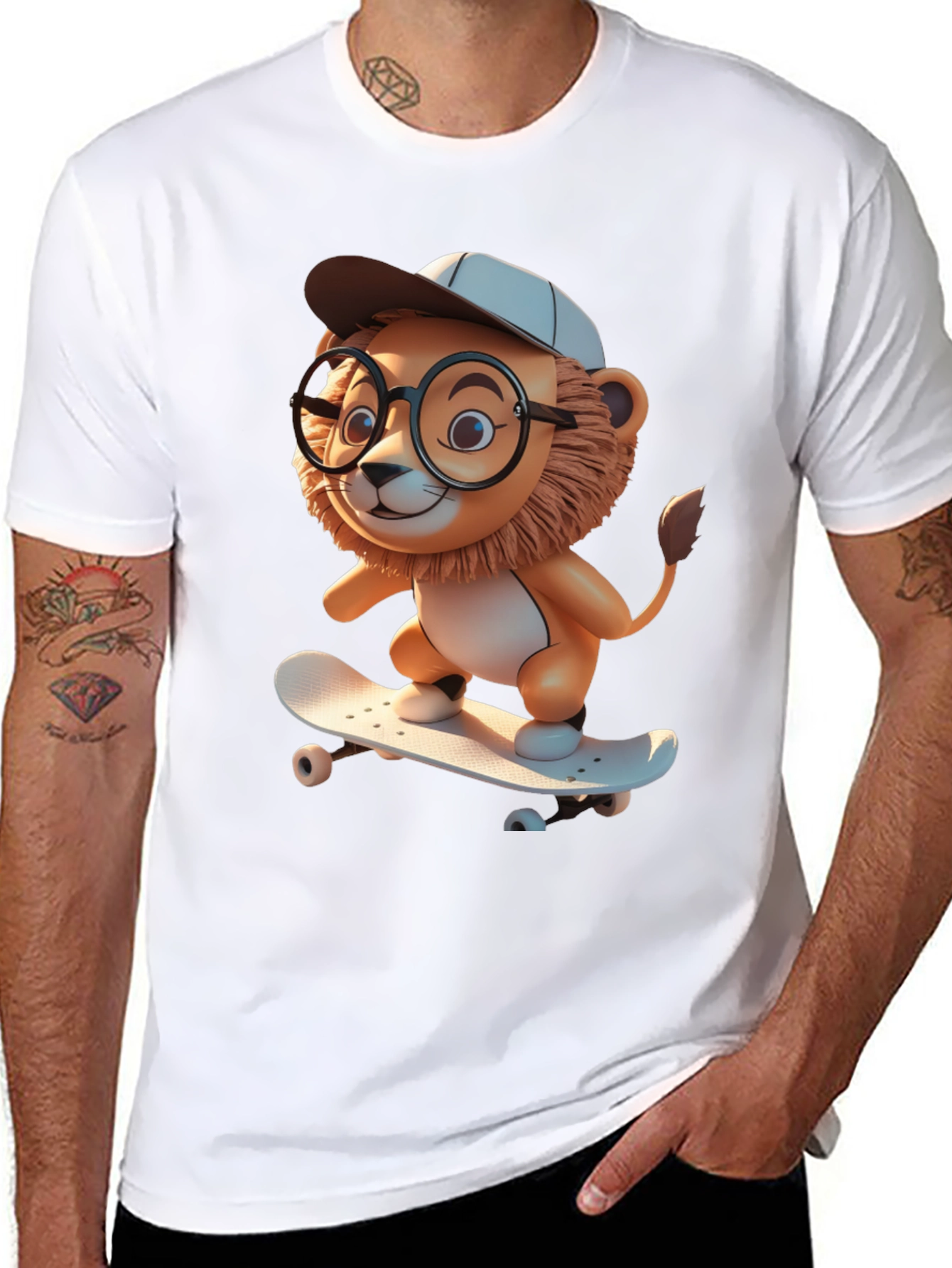 Lion Skateboard Graphic Tee - Cool Cartoon Style