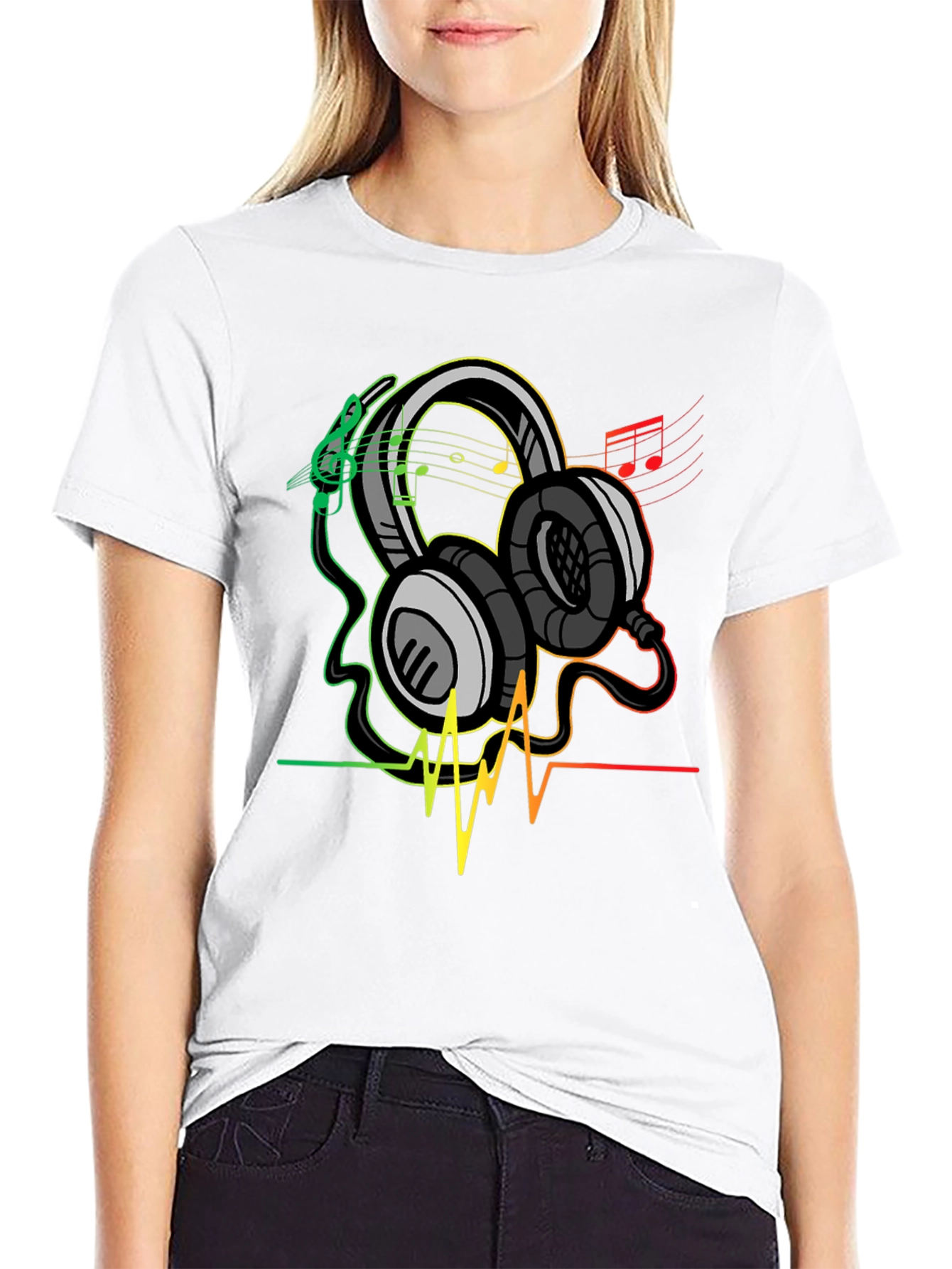 Music Lovers Graphic Tee - Headphones and Heartbeat