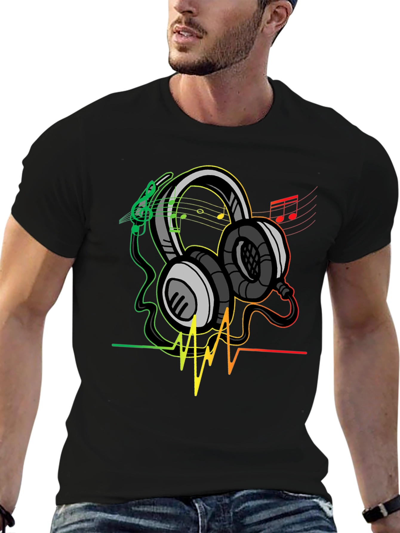 Music Lovers Graphic Tee - Headphones and Heartbeat