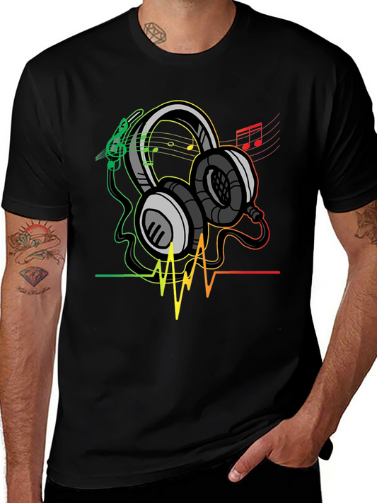 Music Lovers Graphic Tee - Headphones and Heartbeat