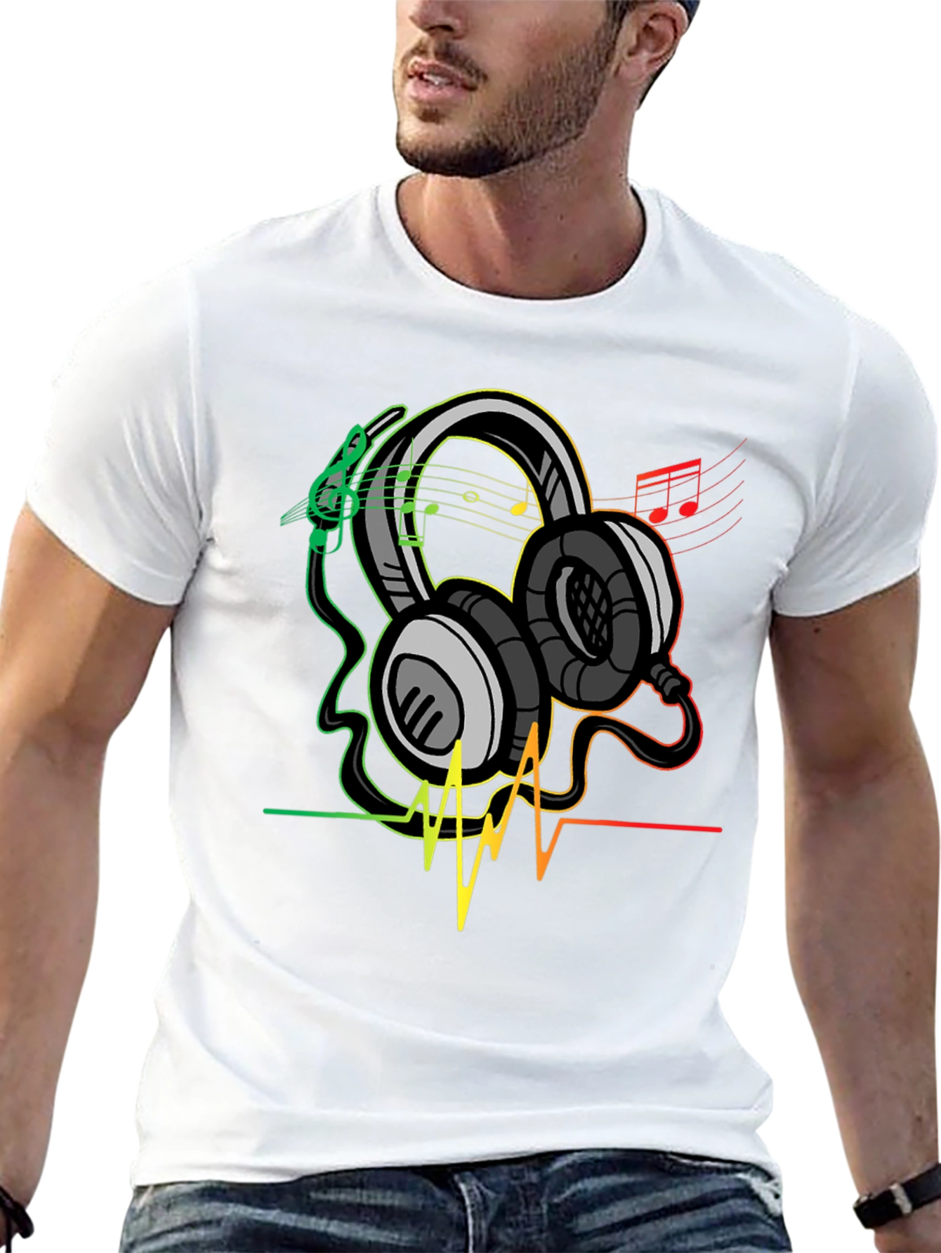 Music Lovers Graphic Tee - Headphones and Heartbeat