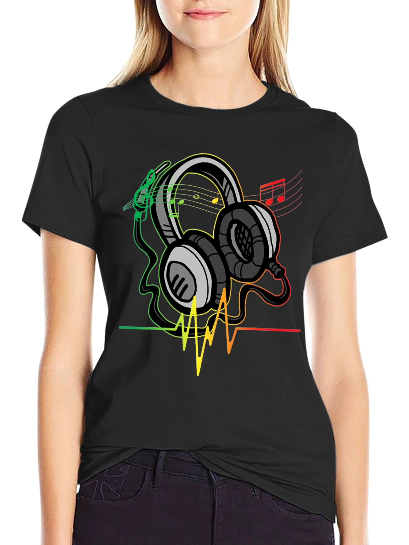 Music Lovers Graphic Tee - Headphones and Heartbeat
