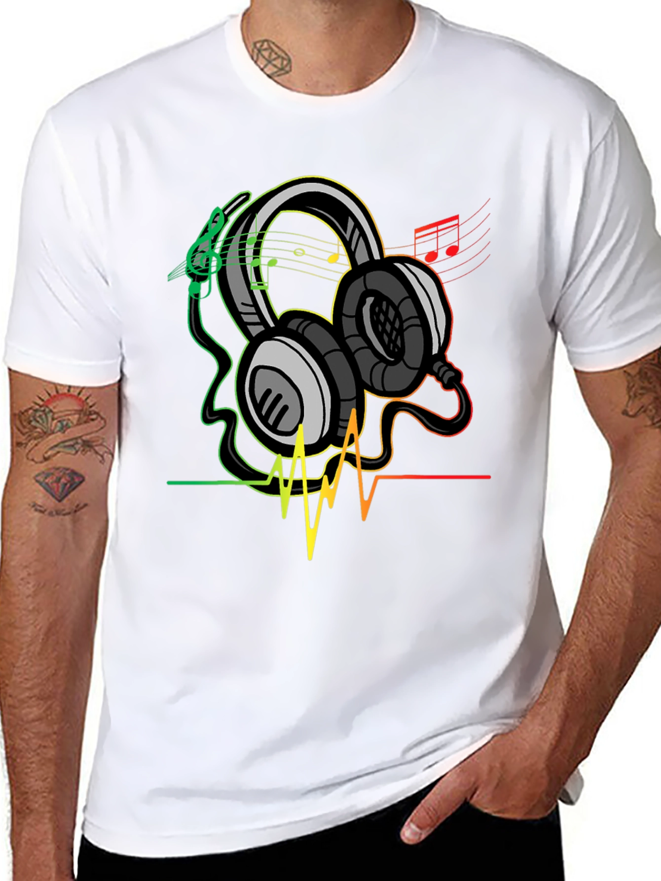 Music Lovers Graphic Tee - Headphones and Heartbeat