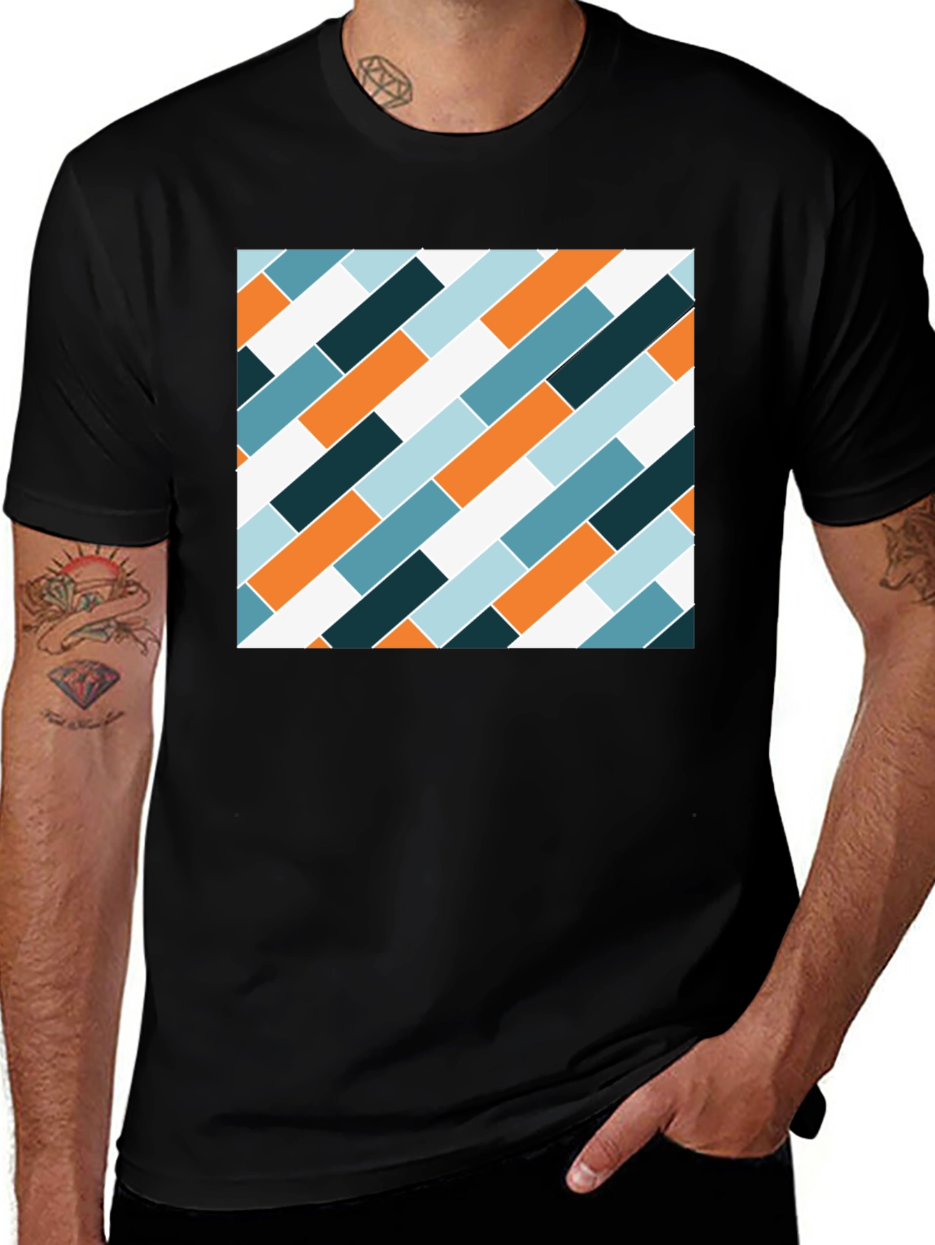 Modern Geometric Pattern Black T-Shirt