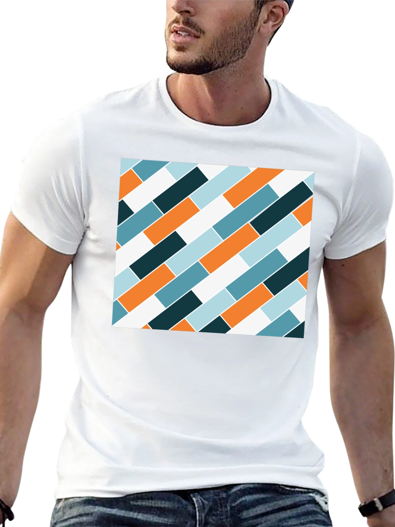 Modern Geometric Pattern Black T-Shirt
