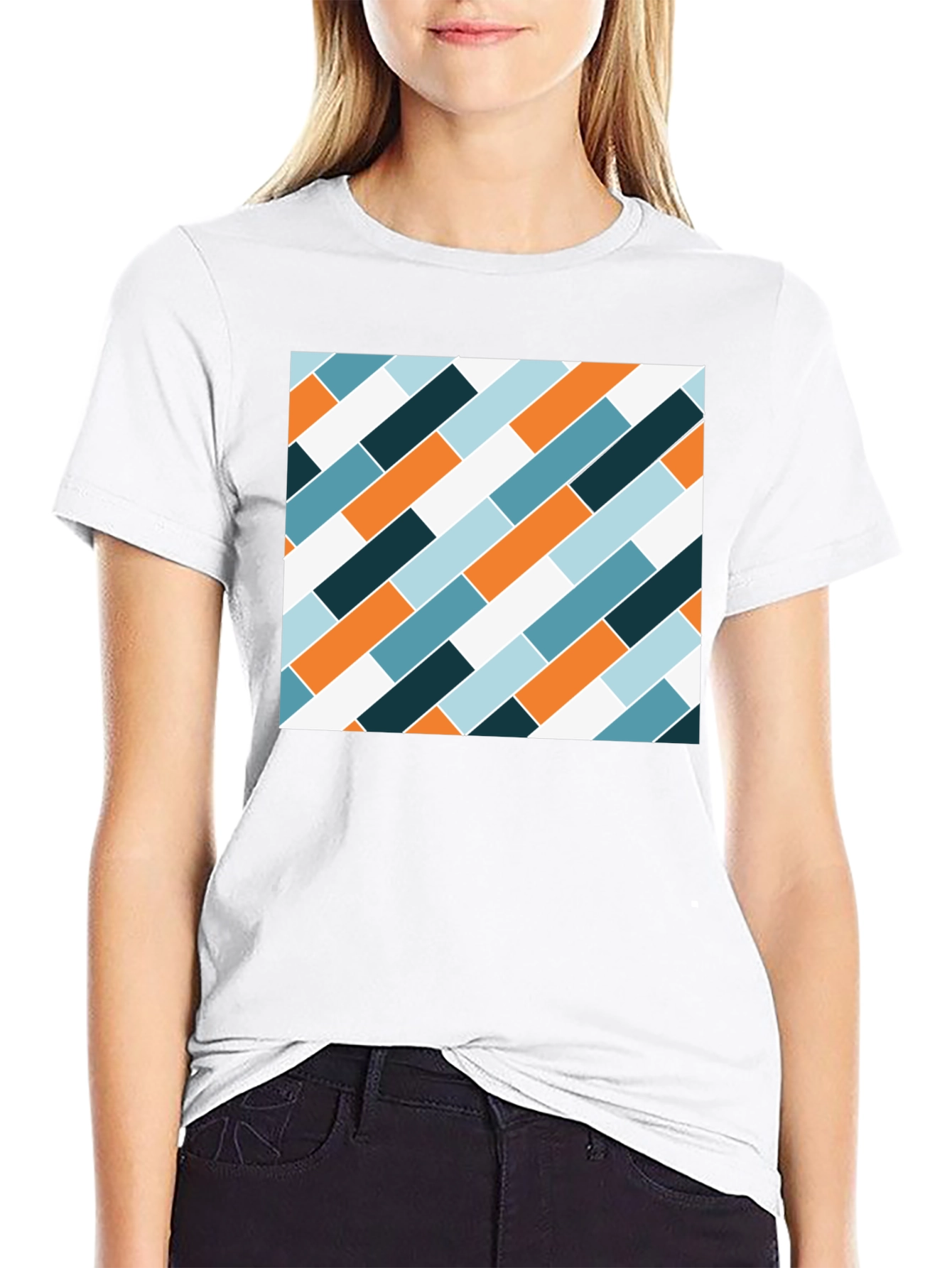 Modern Geometric Pattern Black T-Shirt