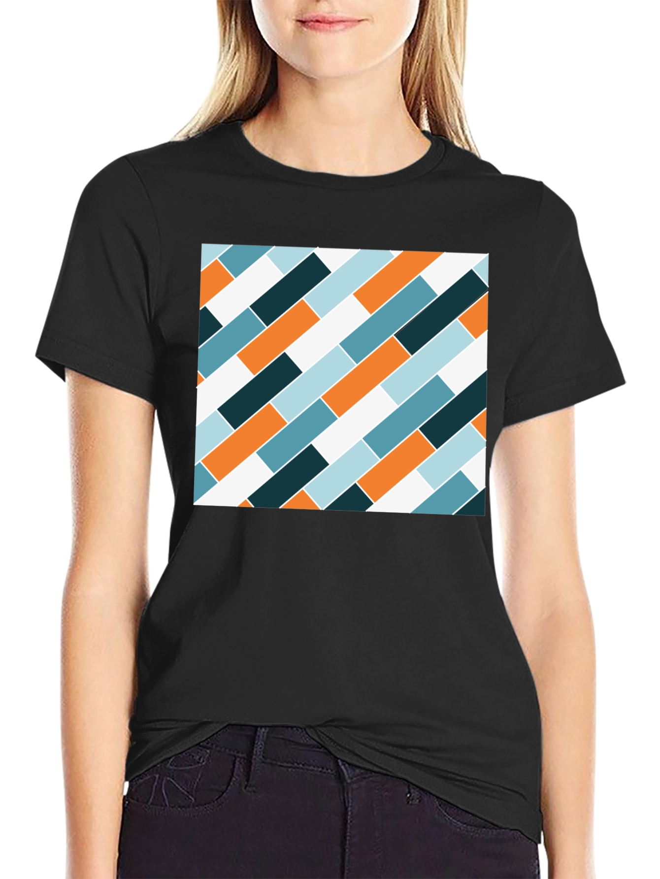 Modern Geometric Pattern Black T-Shirt