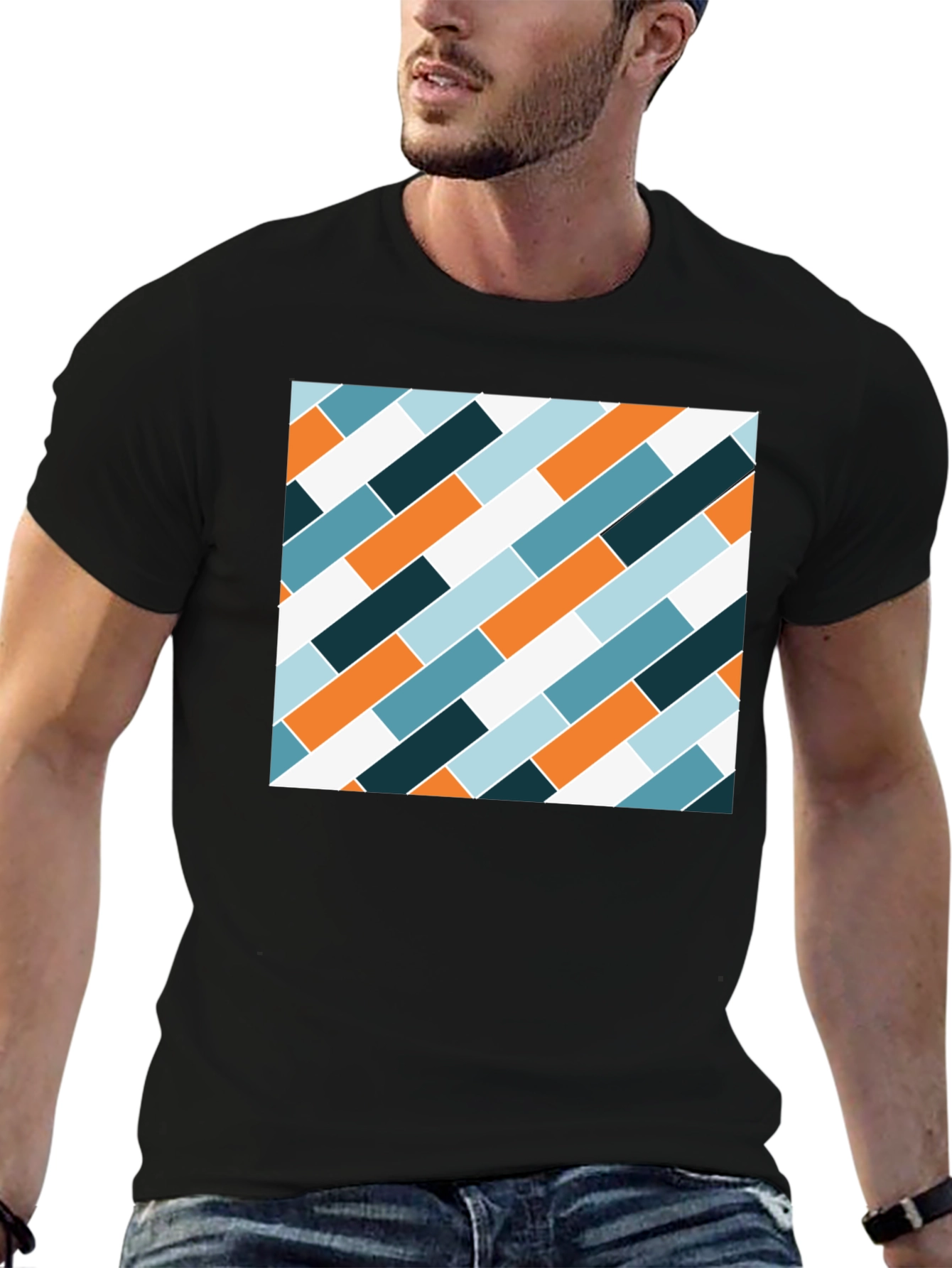 Modern Geometric Pattern Black T-Shirt