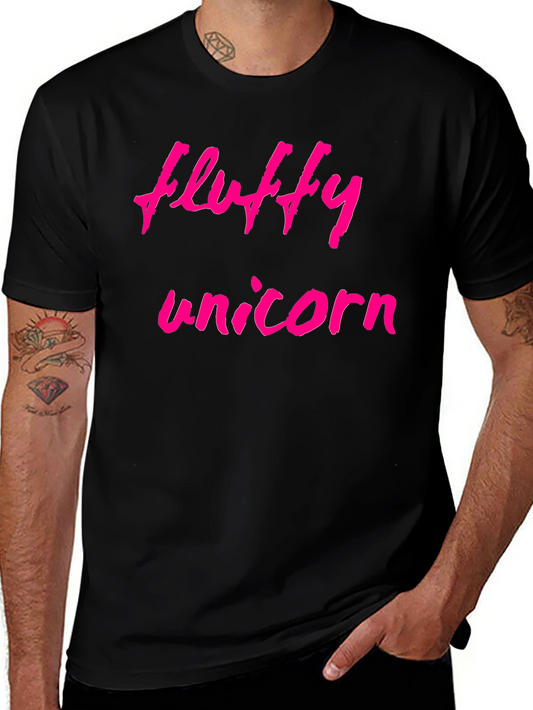 Fluffy Unicorn Graphic Tee - Black Cotton Shirt