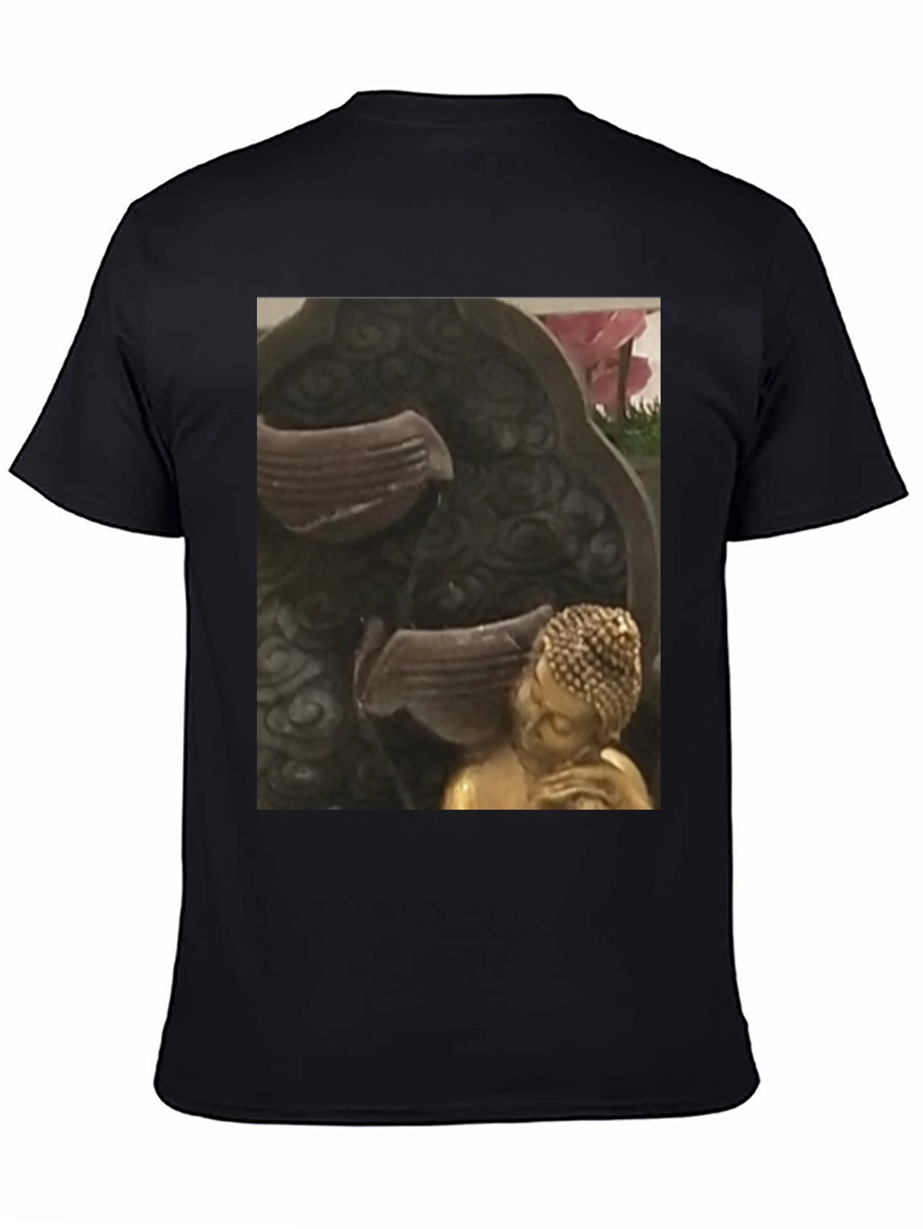 Buddha Fountain Black Tee - Zen Garden Style