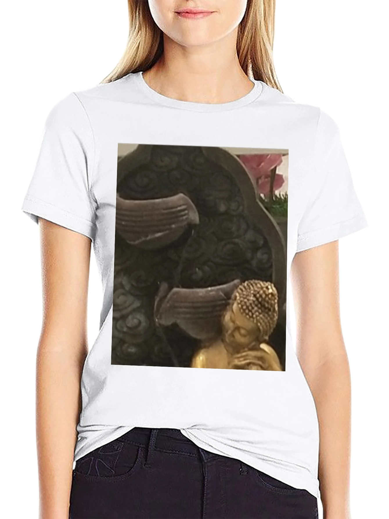 Buddha Fountain Black Tee - Zen Garden Style
