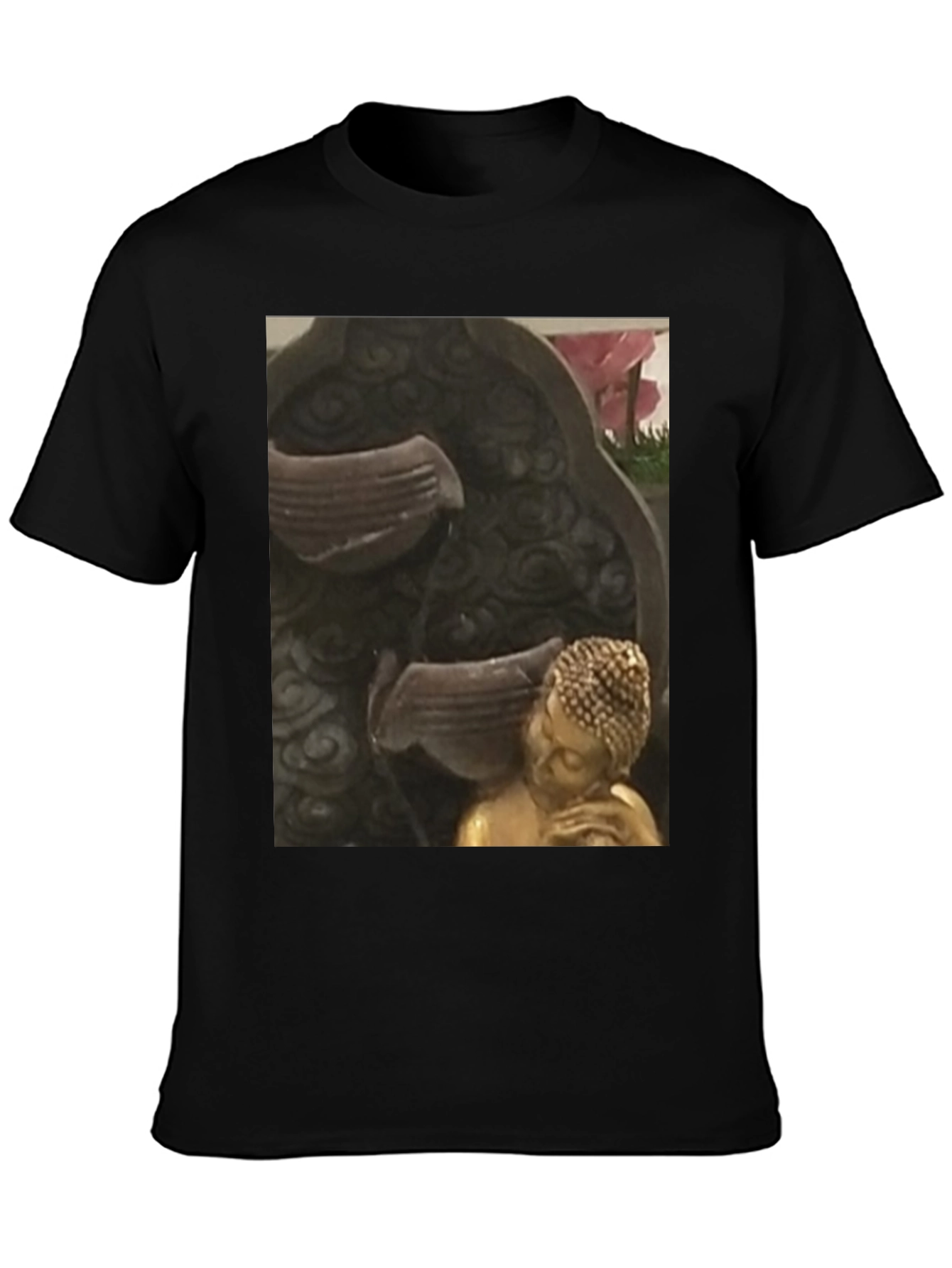 Buddha Fountain Black Tee - Zen Garden Style